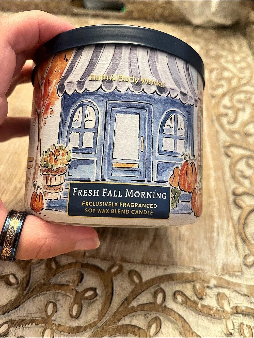 Bath & Body Works Fresh Fall Morning 3-Wick Candle Blue & White